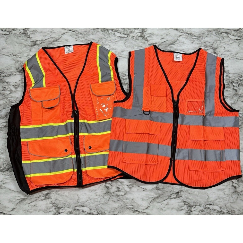 Safety Vest Construction Reflective Orange Size XL & M  2 PCS NEW